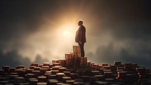 businessman-stands-atop-skyscraper-looking-towards-sunset-generated-by-ai