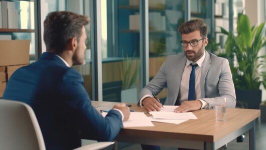 two-men-sitting-desk-one-them-is-wearing-suit-other-is-wearing-suit
